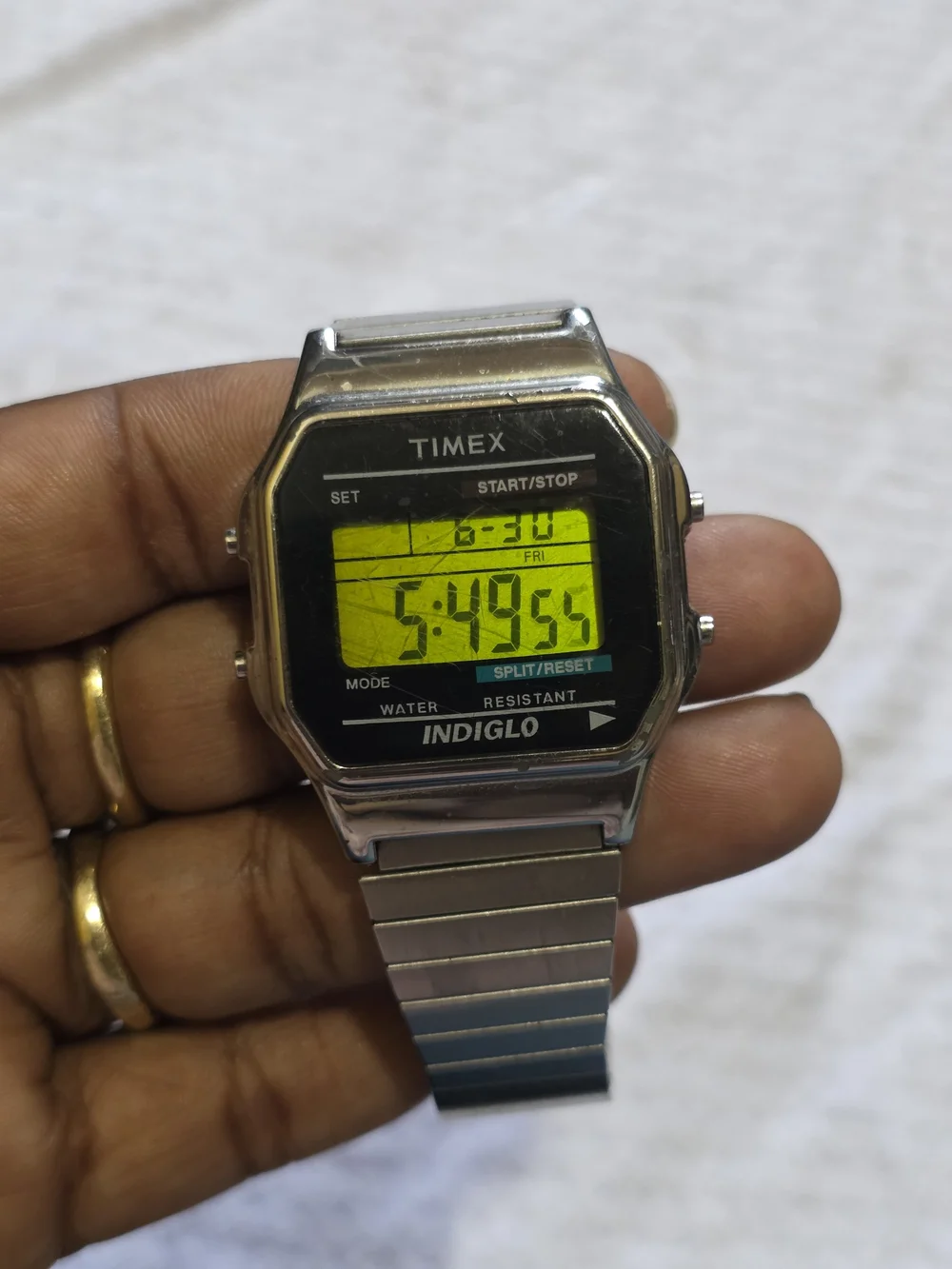 Timex men's Silver Digital Indiglo Watch with Green Display